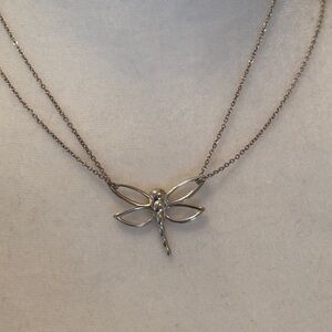 Tiffany sterling silver dragonfly necklace with double chain 16”
